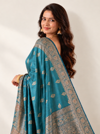 Metallic Sea-Green Silk Saree with Antique-Gold Paisley Pallu
