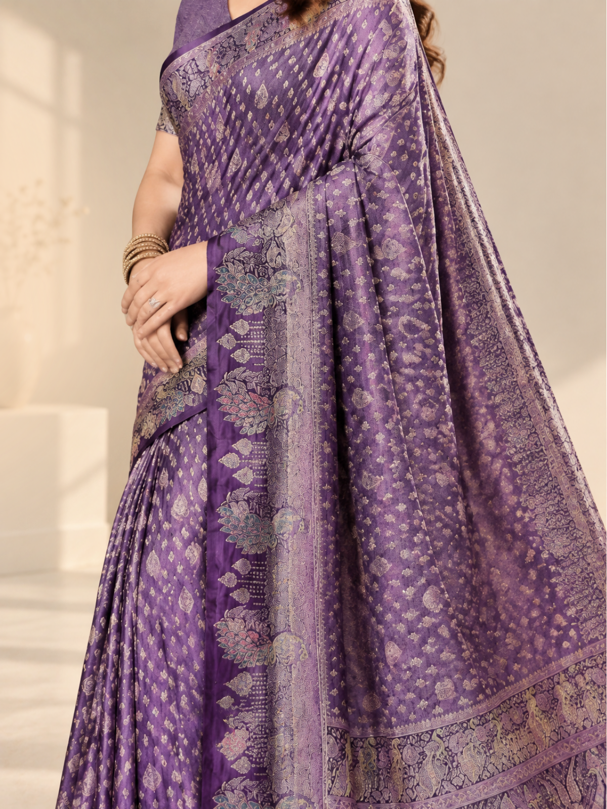 Plum Purple Saree with Peacock-Motif Pallu