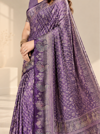 Plum Purple Saree with Peacock-Motif Pallu
