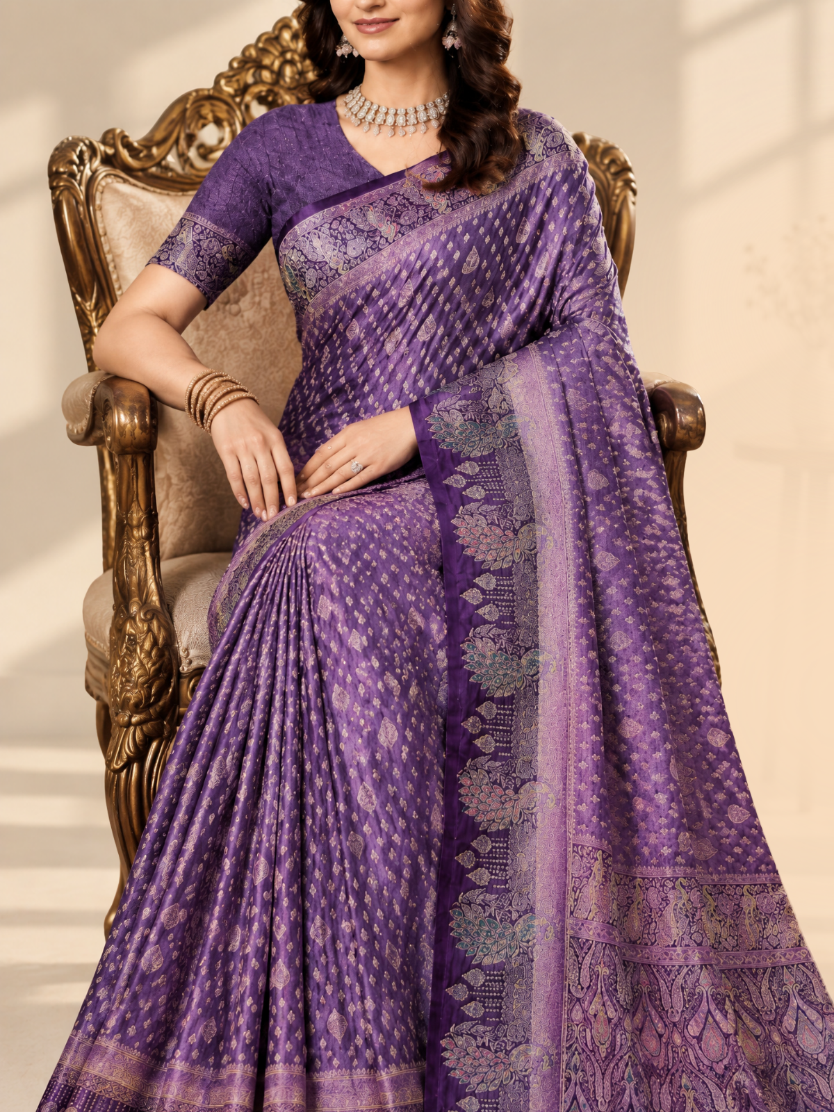 Plum Purple Saree with Peacock-Motif Pallu