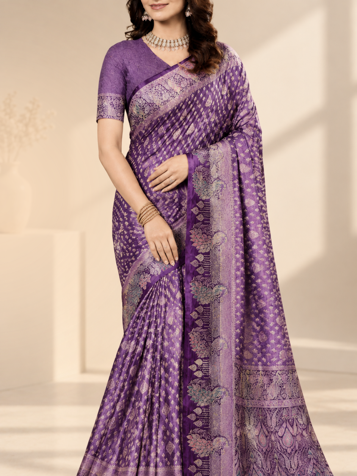 Plum Purple Saree with Peacock-Motif Pallu