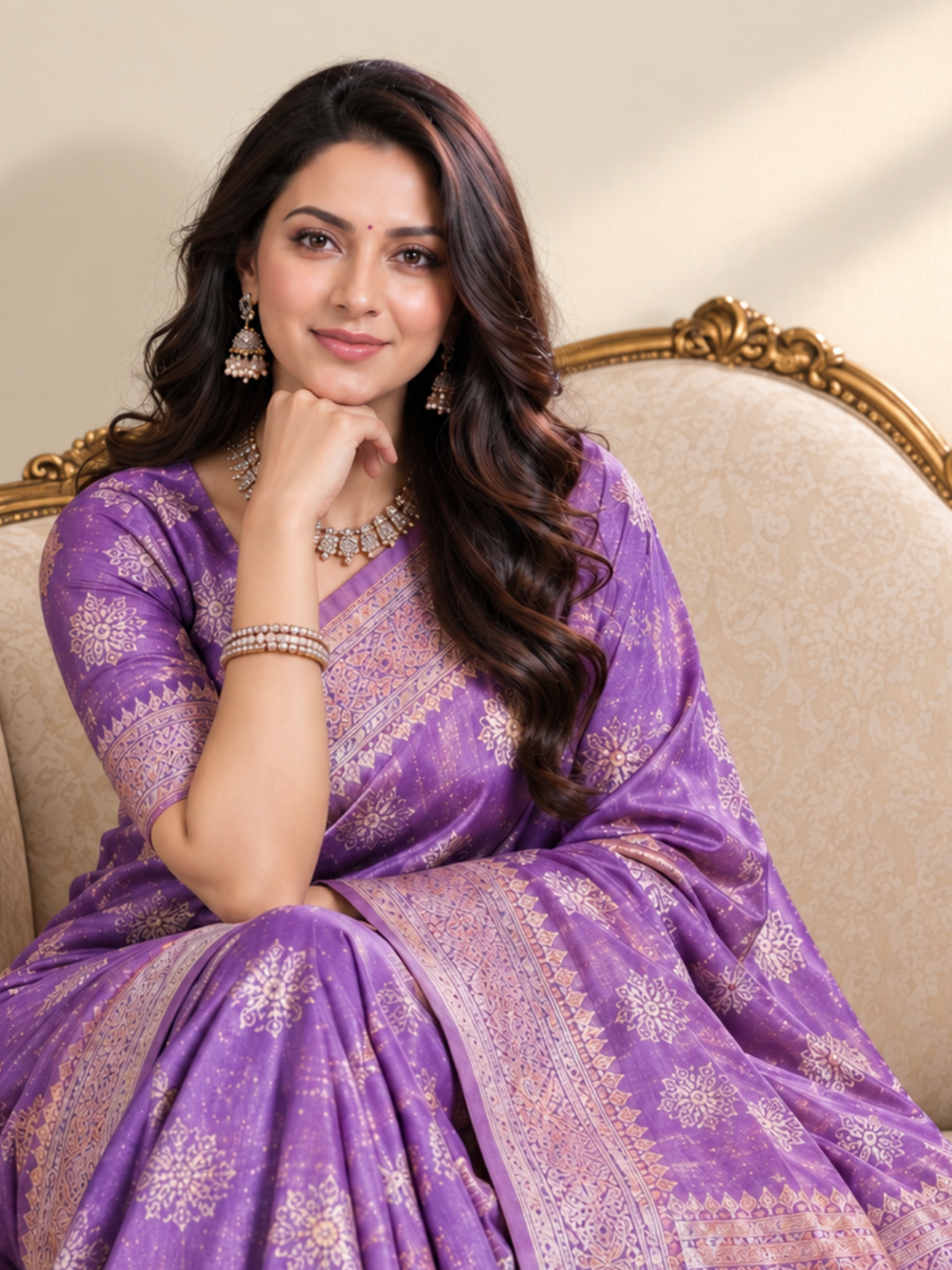 Lavender Purple Tissue Saree with Silver Star Buttis