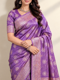Lavender Purple Tissue Saree with Silver Star Buttis