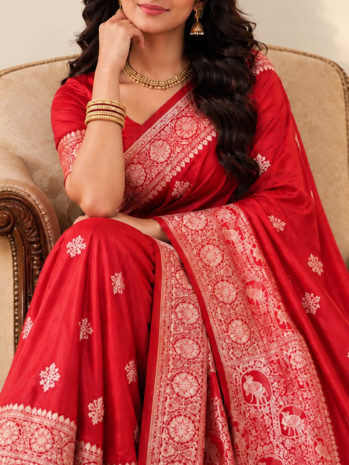 Classic Red Silk Saree with Gold Banarasi Border