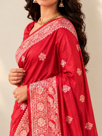 Classic Red Silk Saree with Gold Banarasi Border
