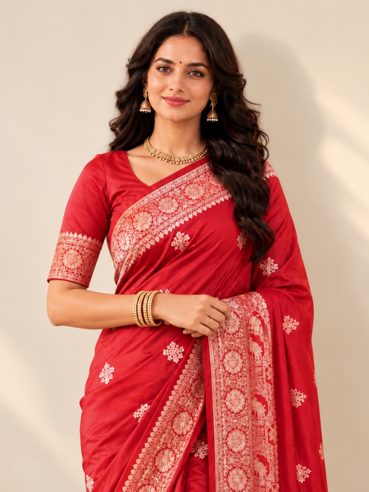 Classic Red Silk Saree with Gold Banarasi Border