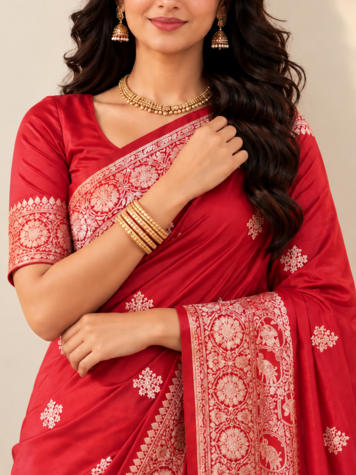 Classic Red Silk Saree with Gold Banarasi Border