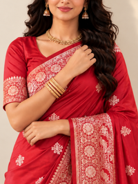 Classic Red Silk Saree with Gold Banarasi Border