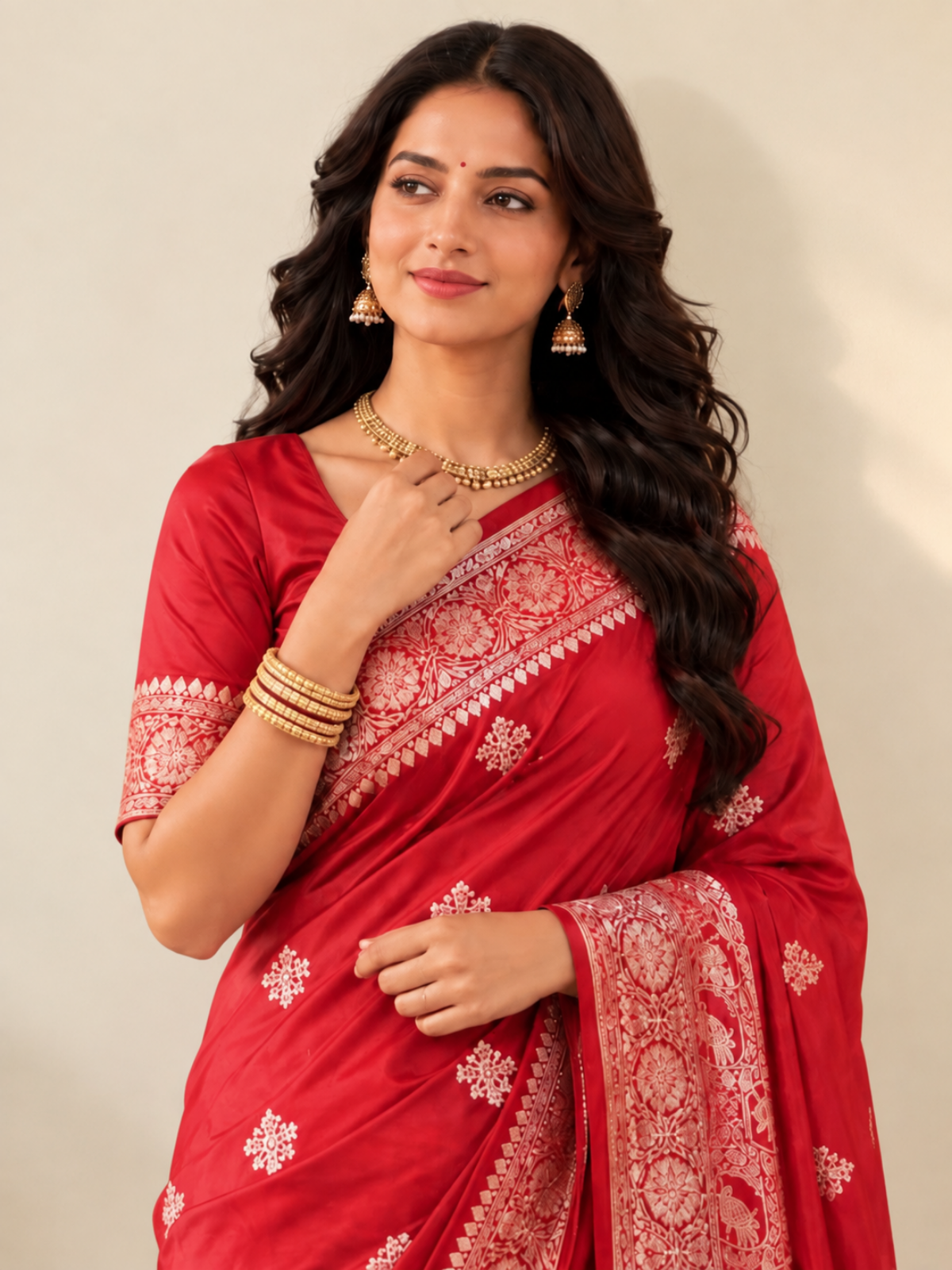 Classic Red Silk Saree with Gold Banarasi Border