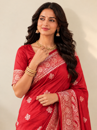 Classic Red Silk Saree with Gold Banarasi Border
